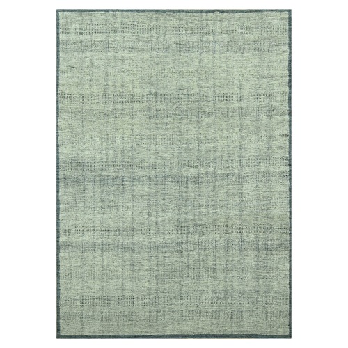 Imperial Blue with Ivory, Hand Knotted, 100% Wool, Distressed and Oxidized Grass Design with Exposed Warps, Oriental 