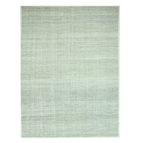 Medium Gray, Hand Knotted, Natural Wool, Oxidized and Distressed Grass Design with Exposed Warps, Oriental 