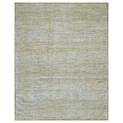 Golden Yellow, Oxidized and Distressed Grass Design with Exposed Warps, Organic Wool, Hand Knotted, Oversized, XL, Oriental 