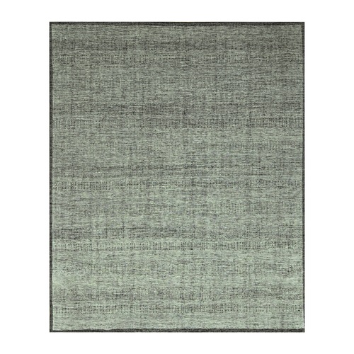 Sable Black with Ivory, Hand Knotted, Organic Wool, Oxidized and Distressed Grass Design with Exposed Warps, Oriental 