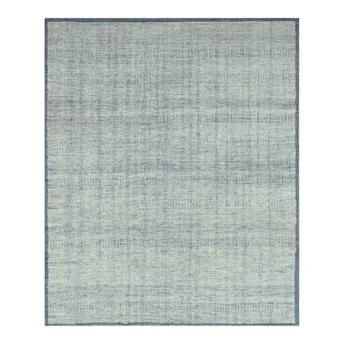 Imperial Blue and Ivory, Hand Knotted, 100% Wool, Oxidized and Distressed Grass Design with Exposed Warps, Oriental 