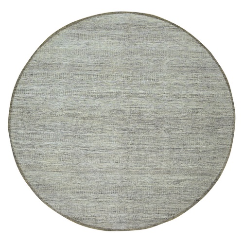 Beaver Brown, Hand Knotted, Oxidized and Distressed Grass Design with Exposed Warps, Natural Wool, Round, Oriental 
