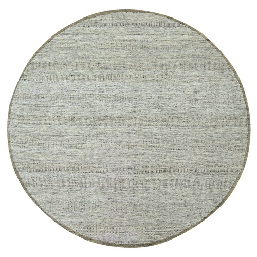 Beaver Brown, Pure Wool, Distressed and Oxidized Grass Design with Exposed Warps, Hand Knotted, Round, Oriental 