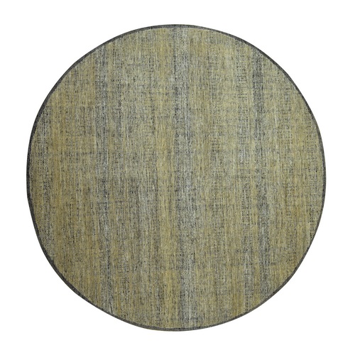 Peanut Brown with Black, Pure Wool, Hand Knotted, Oxidized and Distressed Grass Design, Round, Oriental 