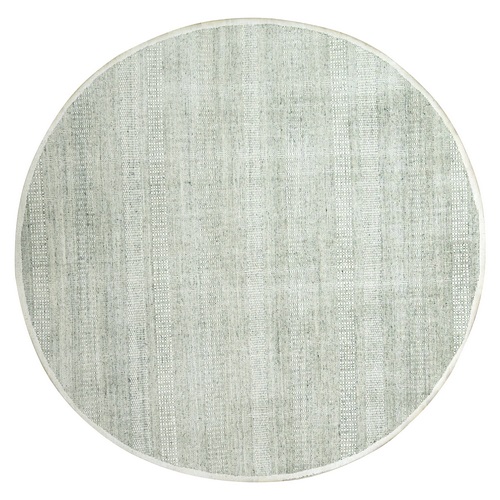 Cloud Gray, Natural Wool, Distressed and Oxidized Grass Design  with Exposed Warps, Hand Knotted, Round, Oriental 