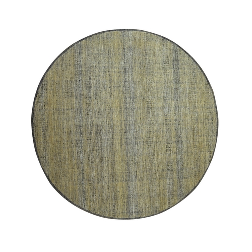 Bone Brown, Hand Knotted, Distressed and Oxidized Grass Design with Exposed Warps, Pure Wool, Round, Oriental 