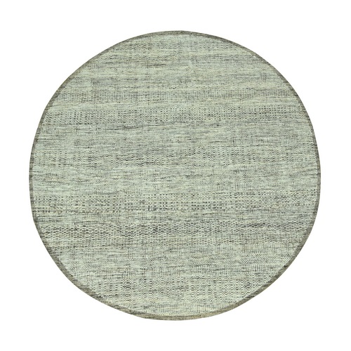 Beaver Brown, Oxidized and Distressed Grass Design with Exposed Warps, Hand Knotted, 100% Wool, Round, Oriental 
