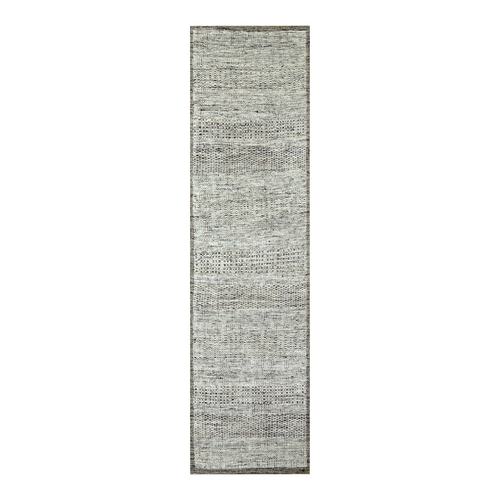 Beaver Brown, 100% Wool, Oxidized and Distressed Grass Design with Exposed Warps, Hand Knotted, Runner, Oriental 