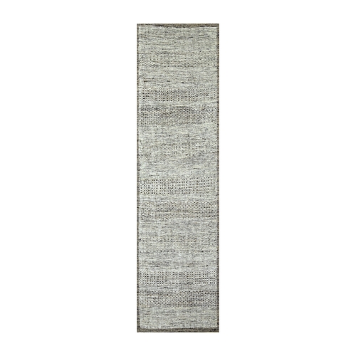 Beaver Brown, Hand Knotted, Organic Wool, Oxidized and Distressed Grass Design with Exposed Warps, Runner, Oriental 