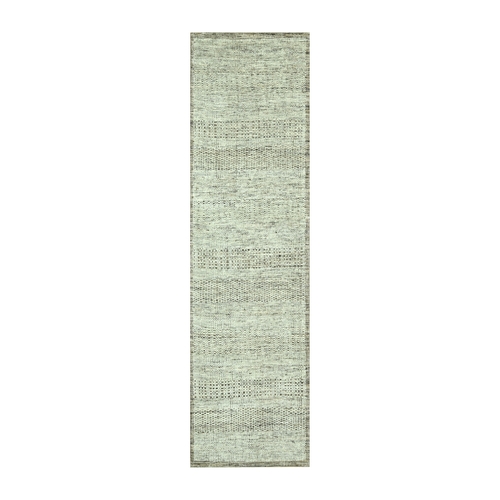 Beaver Brown, Hand Knotted, Natural Wool, Distressed and Oxidized Grass Design with Exposed Warps, Runner, Oriental 