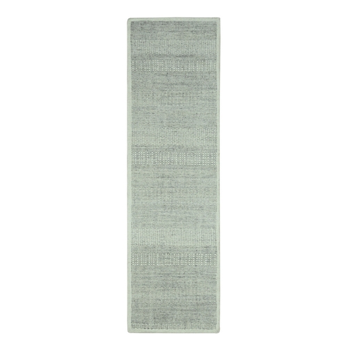 Misty Gray, Hand Knotted, 100% Wool, Oxidized and Distressed Grass Design with Exposed Warps, Runner, Oriental 