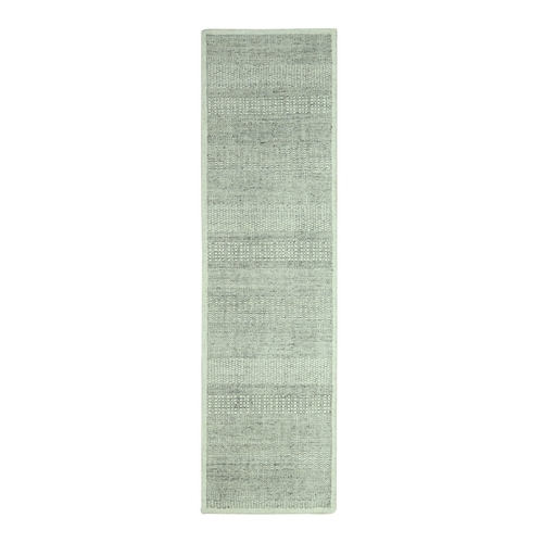 Mirage Gray, Hand Knotted, 100% Wool, Oxidized and Distressed Grass Design with Exposed Warps, Runner, Oriental 