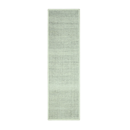 Spanish Gray, 100% Wool, Oxidized and Distressed Grass Design with Exposed Warps, Hand Knotted, Runner, Oriental 