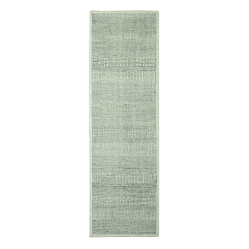 Mirage Gray, Natural Wool, Oxidized and Distressed Grass Design with Exposed Warps, Hand Knotted, Runner, Oriental Rug