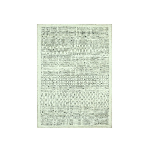 Medium Gray, Oxidized and Distressed Grass Design with Exposed Warps, 100% Pure Wool, Hand Knotted, Mat, Sample, Oriental 