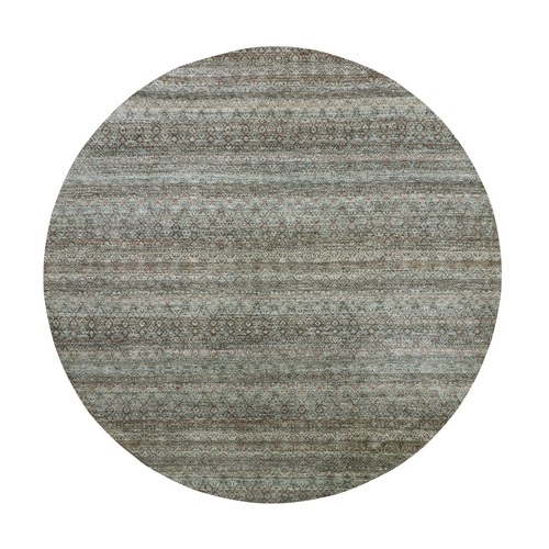 Arsenic Gray, Kohinoor Herat Pattern, Small Geometric Repetitive Diamond Design, Soft Wool, Tone on Tone, Hand Knotted, Round, Oriental 