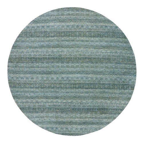 Imperial Blue, Hand Knotted, Kohinoor Herat Pattern, Small Geometric Repetitive Diamond Design, Soft Wool, Tone on Tone, Round, Oriental 