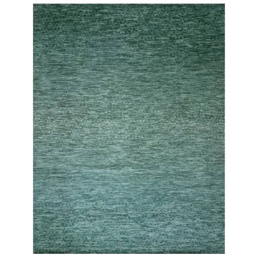 Ocean Green, Hand Knotted, Grass Design with Looped Pile, Natural Wool, Oriental 