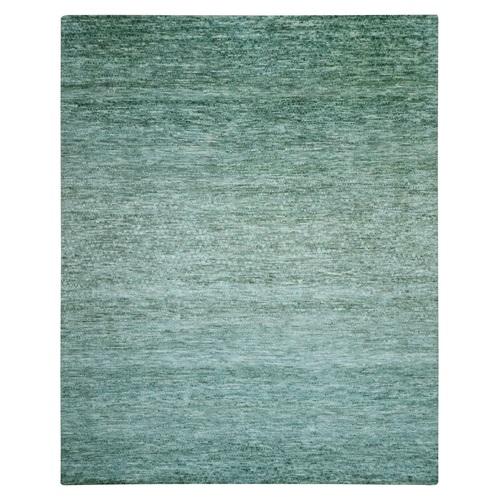 Ocean Green, Grass Design with Looped Pile, Hand Knotted, Pure Wool, Oversized, XL, Oriental 