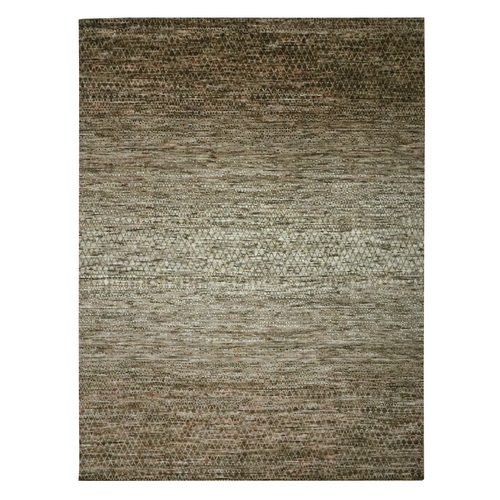 Shades of Brown, Grass Design with Looped Pile, Hand Knotted, Pure Wool, Oriental 