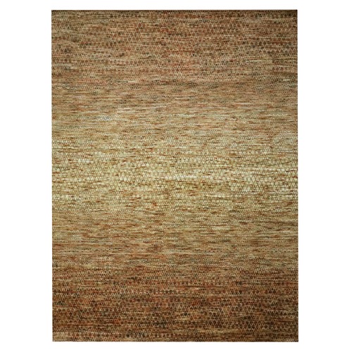 Tawny Brown, Hand Knotted, Pure Wool, Grass Design with Looped Pile, Oriental 