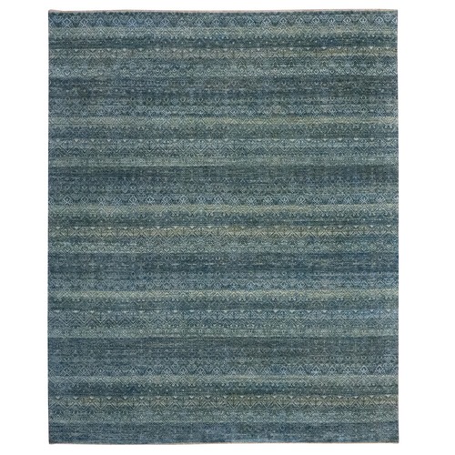 Ocean Blue, Tone on Tone, Kohinoor Herat Pattern, Small Geometric Repetitive Diamond Design, Soft Wool, Hand Knotted, Oriental 