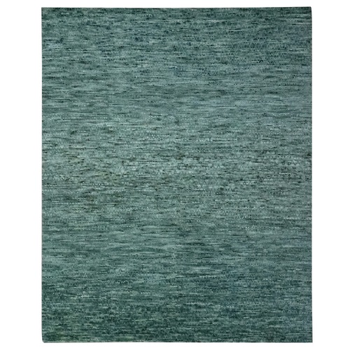 Ocean Green, Grass Design with Looped Pile, Hand Knotted, Pure Wool, Oriental 