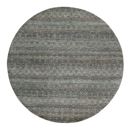 Stone Gray, Hand Knotted, Kohinoor Herat Pattern, Small Geometric Repetitive Diamond Design, Soft Wool, Tone on Tone, Round, Oriental 