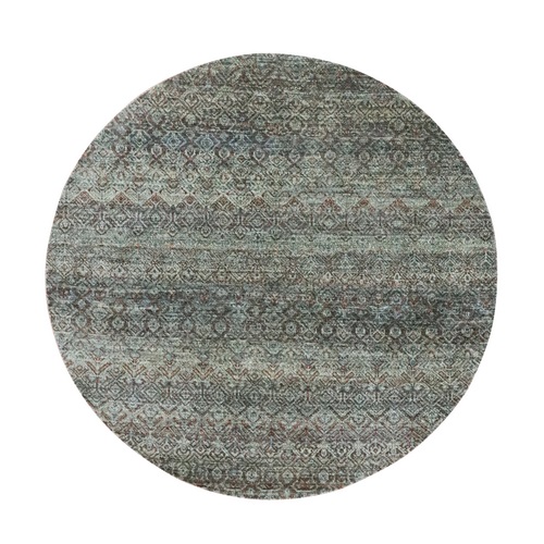 Stone Gray, Tone on Tone, Hand Knotted, Kohinoor Herat Pattern, Small Geometric Repetitive Diamond Design, Soft Wool, Round, Oriental 