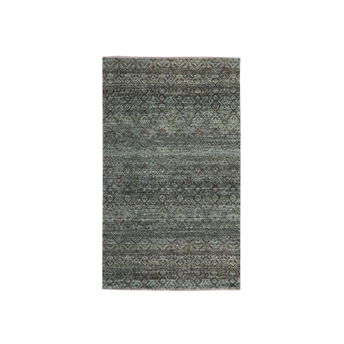 Stone Gray, Hand Knotted, Soft Wool, Tone on Tone, Kohinoor Herat Pattern, Small Geometric Repetitive Diamond Design, Oriental 