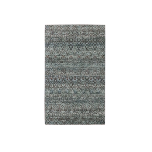 Stone Gray, Hand Knotted, Small Geometric Repetitive Diamond Design, Kohinoor Herat Pattern, Soft Wool, Tone on Tone, Oriental 