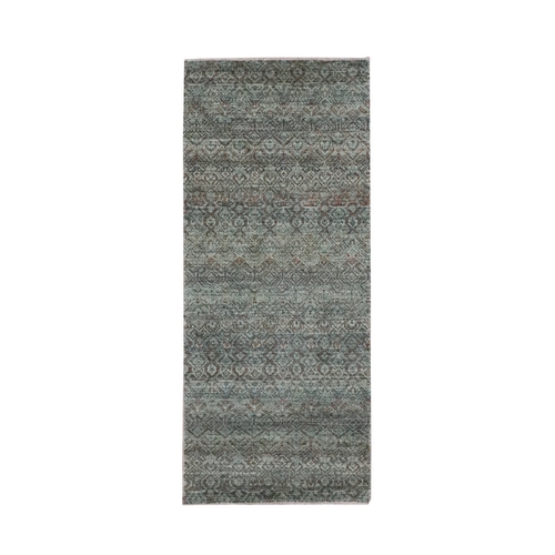 Stone Gray, Tone on Tone, Kohinoor Herat Pattern, Hand Knotted, Geometric Repetitive Diamond Design, Soft Wool, Runner, Oriental 