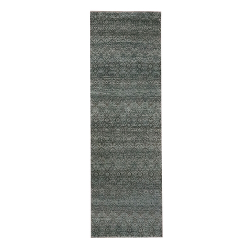 Stone Gray, Small Geometric Repetitive Diamond Design, Herat Pattern, Tone on Tone, Soft Wool, Hand Knotted, Runner, Oriental 