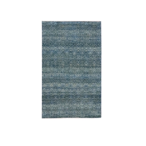 Ocean Blue, Small Geometric Repetitive Diamond Design, Tone on Tone, Kohinoor Herat Pattern, Soft Wool, Hand Knotted, Oriental 