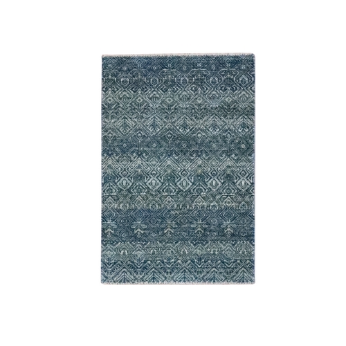 Ocean Blue, Kohinoor Herat Pattern, Small Geometric Repetitive Diamond Design, Soft Wool, Tone on Tone, Hand Knotted, Mat, Sample, Oriental 