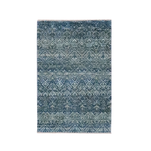 Ocean Blue, Hand Knotted, Small Geometric Repetitive Diamond Design, Tone on Tone, Kohinoor Herat Pattern, Soft Wool, Mat, Sample, Oriental 
