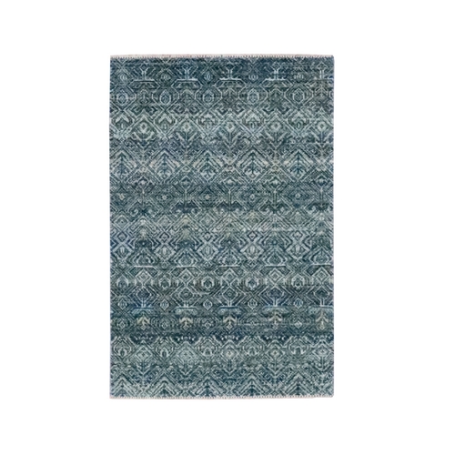 Ocean Blue, Tone on Tone, Hand Knotted, Kohinoor Herat Pattern, Soft Wool, Small Geometric Repetitive Diamond Design, Mat, Sample, Oriental 