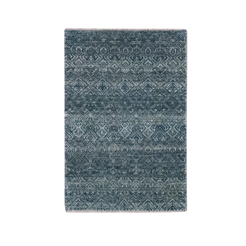 Ocean Blue, Tone on Tone, Soft Wool, Kohinoor Herat Pattern, Small Geometric Repetitive Diamond Design, Hand Knotted, Mat, Sample, Oriental 