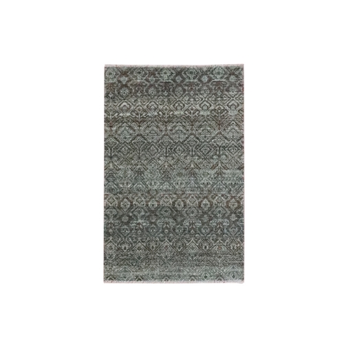 Stone Gray, Hand Knotted, Small Geometric Repetitive Diamond Design, Tone on Tone, Kohinoor Herat Pattern, Soft Wool, Mat, Sample, Oriental Rug