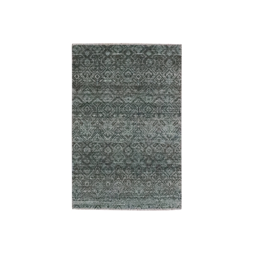 Stone Gray, Soft Wool, Tone on Tone, Kohinoor Herat Pattern, Hand Knotted, Small Geometric Repetitive Diamond Design, Oriental 