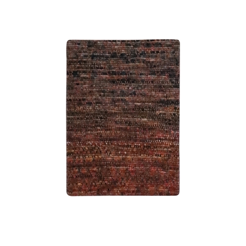 Cinnamon Brown, Grass Design with Looped Pile, Hand Knotted, Pure Wool, Sample, Mat, Oriental 