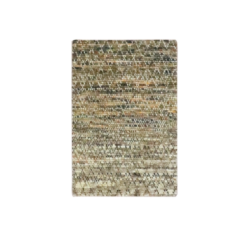 Shades of Brown, Grass Design with Looped Pile, Hand Knotted, Pure Wool, Mat, Sample, Oriental 