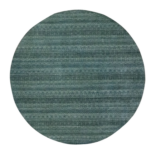 Ocean Blue, Hand Knotted, Small Geometric Repetitive Diamond Design, Kohinoor Herat Pattern, Tone on Tone, Soft Wool, Round, Oriental 