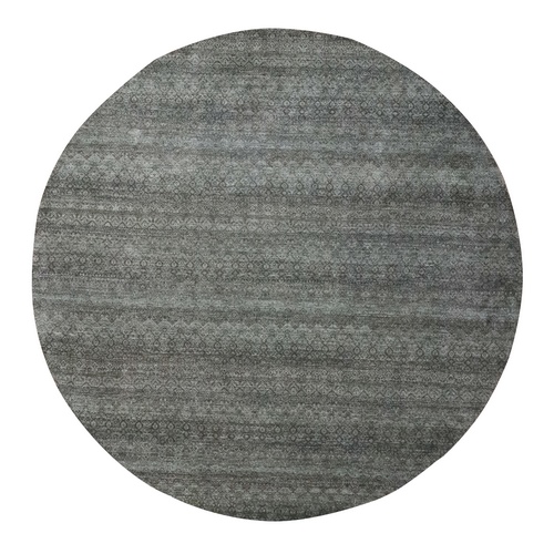 Stone Gray, Tone on Tone, Hand Knotted, Kohinoor Herat Pattern, Soft Wool, Small Geometric Repetitive Diamond Design, Round, Oriental 