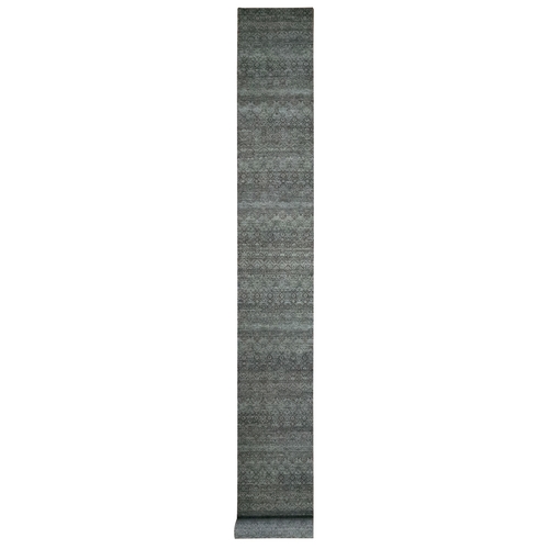 Stone Gray, Tone on Tone, Kohinoor Herat Pattern, Hand Knotted, Small Geometric Repetitive Diamond Design, Soft Wool, XL Runner, Oriental 