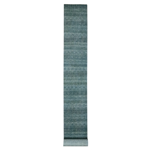 Ocean Blue, Kohinoor Herat Pattern, Small Geometric Repetitive Diamond Design, Soft Wool, Tone on Tone, Hand Knotted, XL Runner, Oriental 