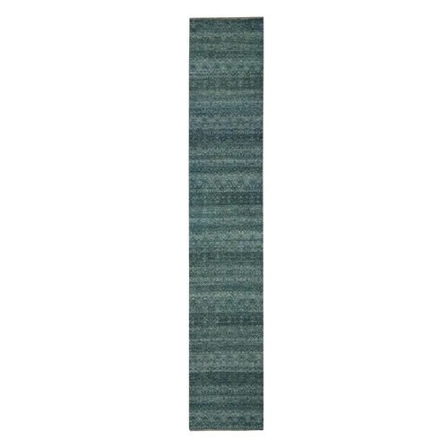 Ocean Blue, Tone on Tone, Small Geometric Repetitive Diamond Design, Kohinoor Herat Pattern, Soft Wool, Hand Knotted, Runner, Oriental 