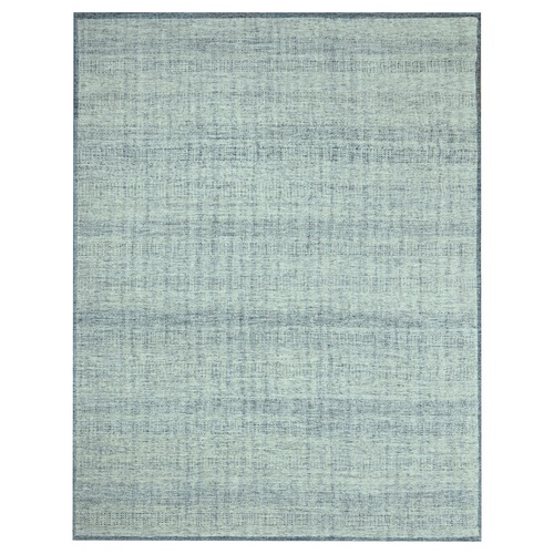 Imperial Blue with Ivory, 100% Wool, Oxidized and Distressed Grass Design with Exposed Warps, Hand Knotted, Oversized, XL, Oriental 