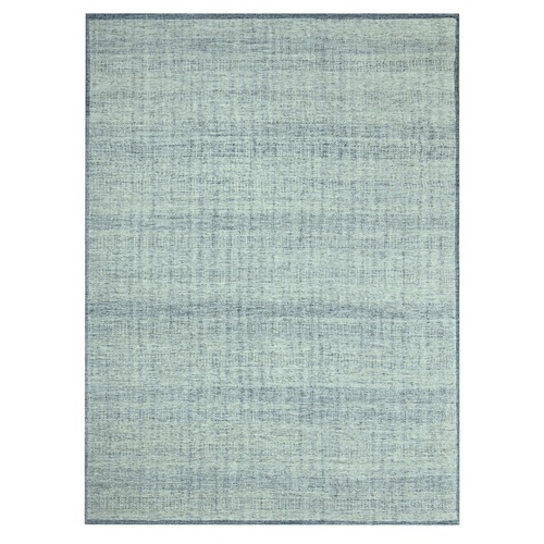 Imperial Blue with Ivory, 100% Wool, Oxidized and Distressed Grass Design with Exposed Warps, Hand Knotted, Oriental 