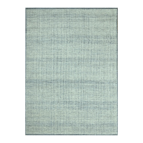 Imperial Blue with Ivory, 100% Wool, Oxidized and Distressed Grass Design with Exposed Warps, Hand Knotted, Oriental 